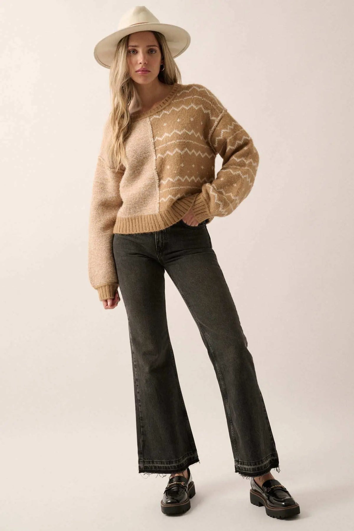 Meet Me Halfway Colorblock Geometric Sweater
