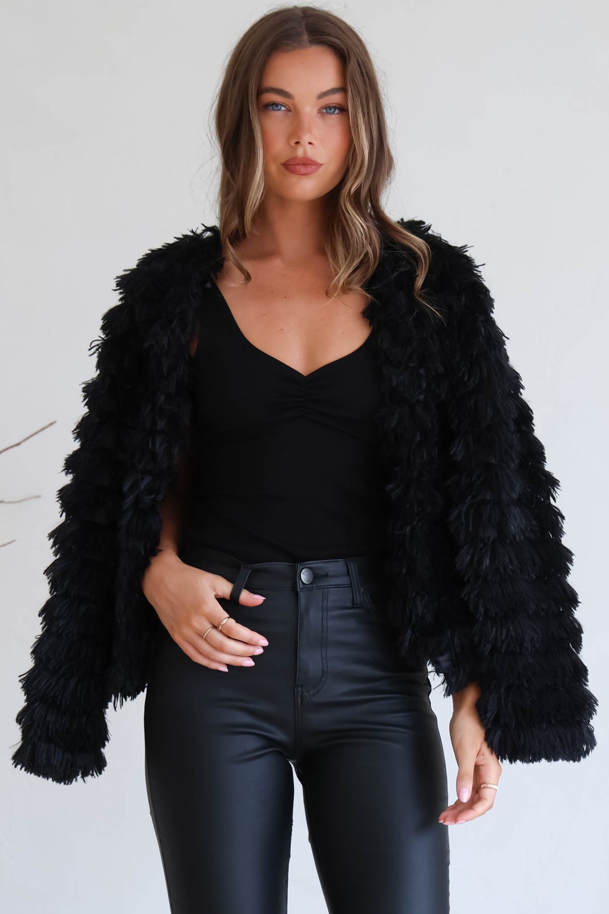Hilton Jacket - Faux Fur Open Front Jacket in Black