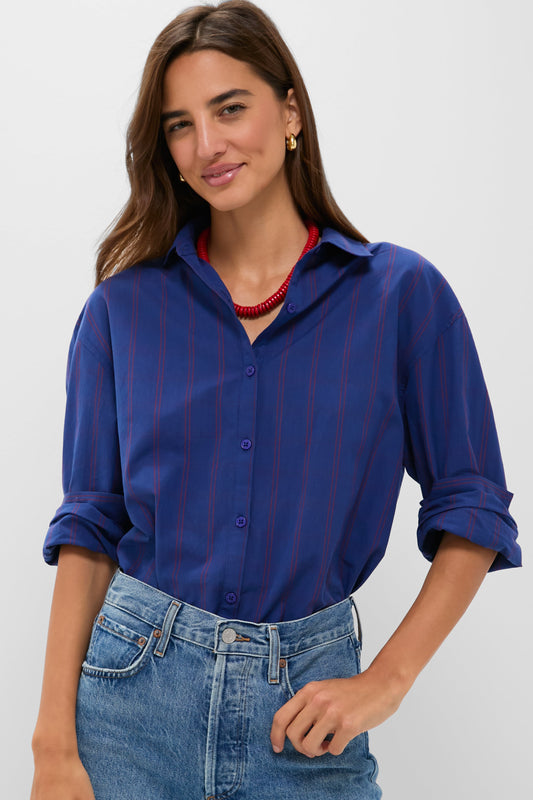 Blue and Red Wexler Cotton Button Down