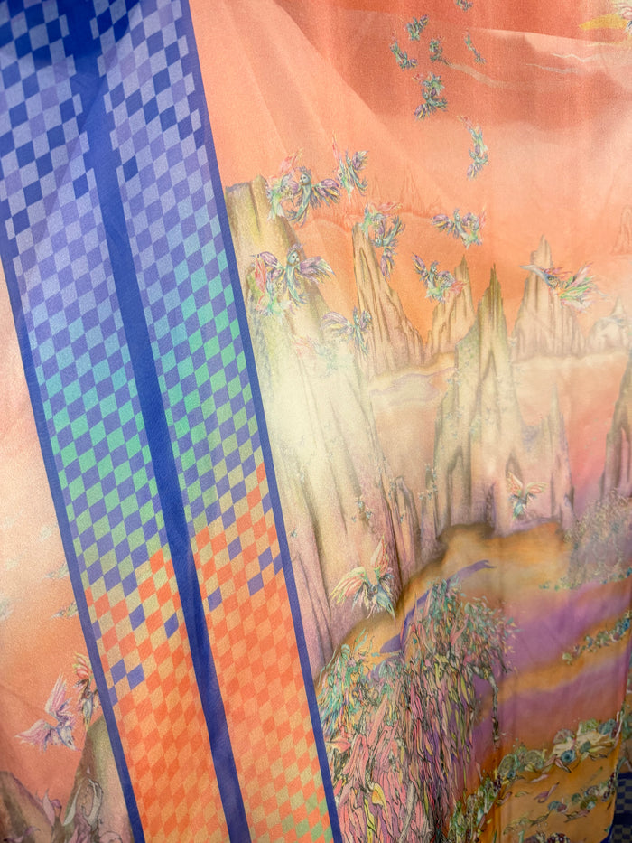 Italian Printed Silk Chiffon - Surrealist Landscape