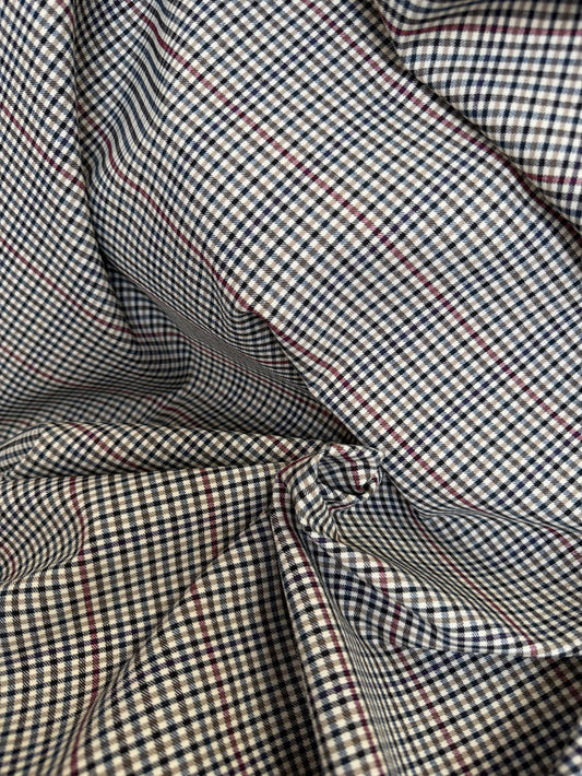 Stretch Plaid Poly Rayon Suiting - Tan, Red & Navy