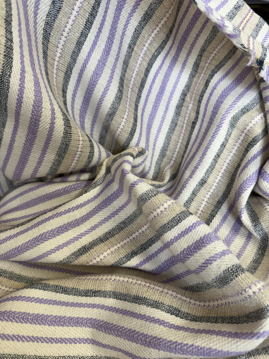 Textured Cotton Stripe - Off-White, Purple, Grey & Gold Lurex