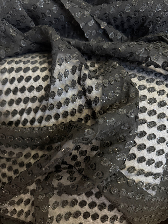 Japanese Silk Chiffon Burnout - Black & Silver Lurex