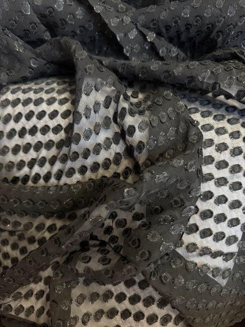 Japanese Silk Chiffon Burnout - Black & Silver Lurex