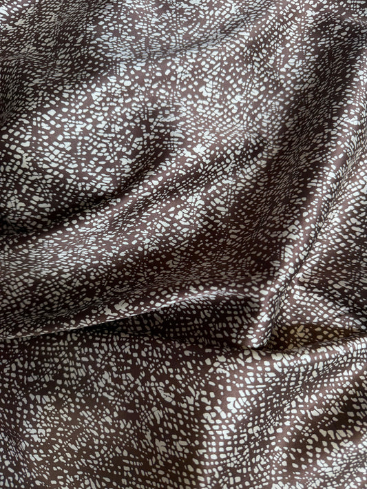 Printed Stretch Silk Charmeuse - Chocolate Brown Polka Dot