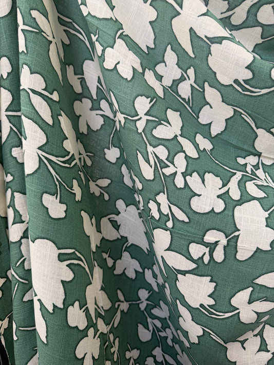 Linen Rayon Floral - Green & Ivory