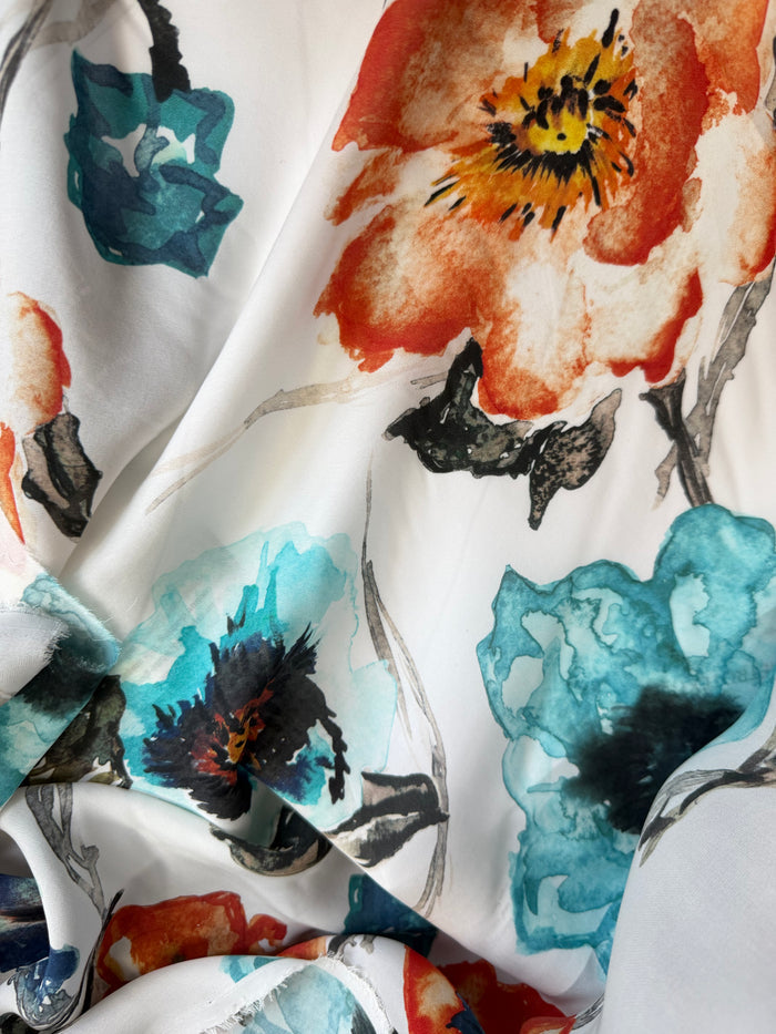 Italian Silk Georgette - Watercolor Floral