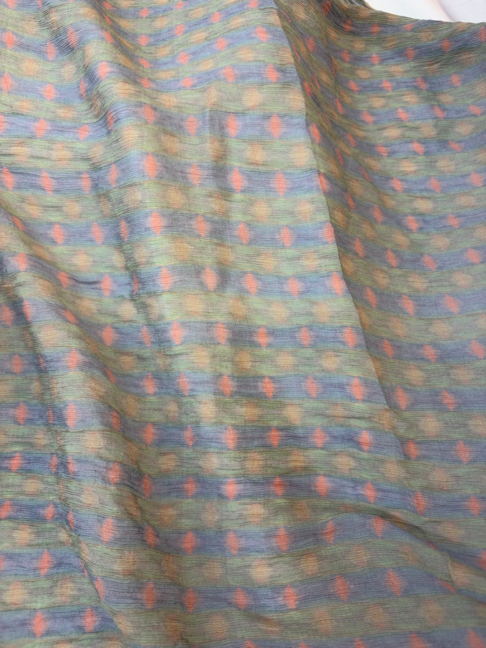 Crinkled Rayon Chiffon - Digital Print - Blue, Green & Coral