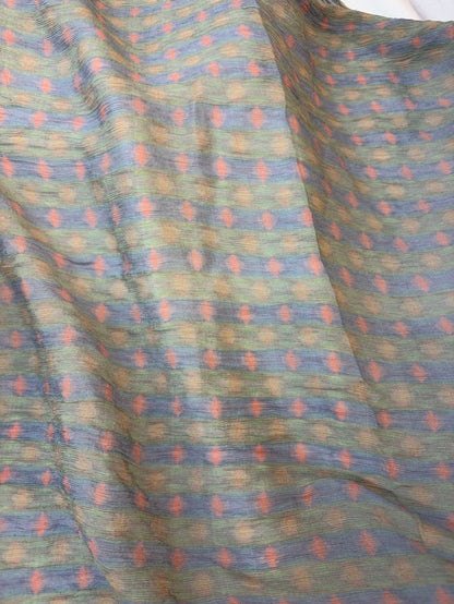 Crinkled Rayon Chiffon - Digital Print - Blue, Green & Coral