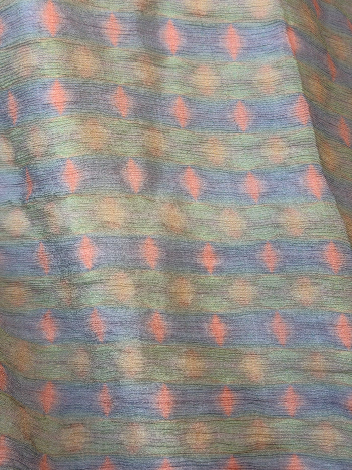 Crinkled Rayon Chiffon - Digital Print - Blue, Green & Coral