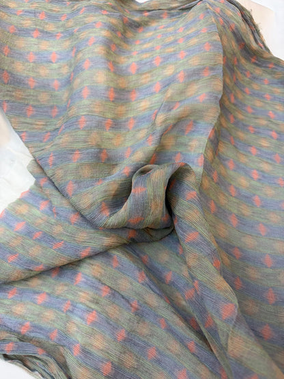 Crinkled Rayon Chiffon - Digital Print - Blue, Green & Coral
