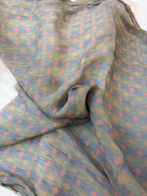 Crinkled Rayon Chiffon - Digital Print - Blue, Green & Coral