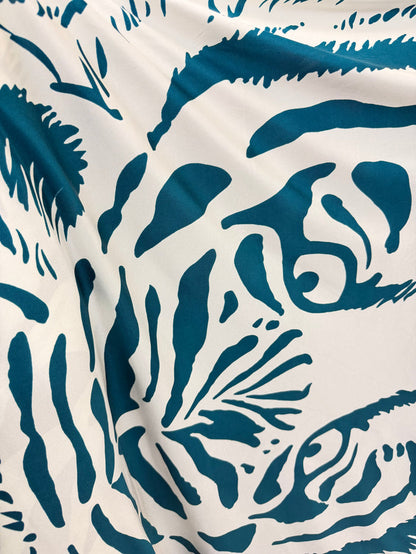 Printed Silk Jersey - Teal Blue Tiger