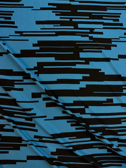 Printed Silk Jersey - Geometric Blue & Black