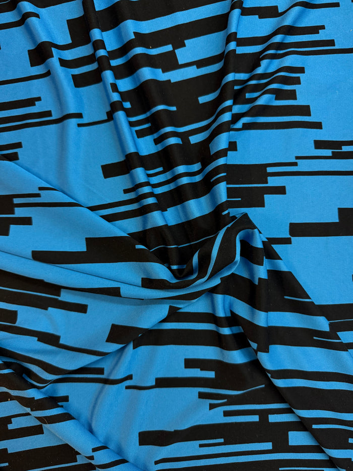 Printed Silk Jersey - Geometric Blue & Black