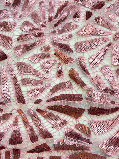 Crochet Lace with Matte Sequins - Mauve Pink