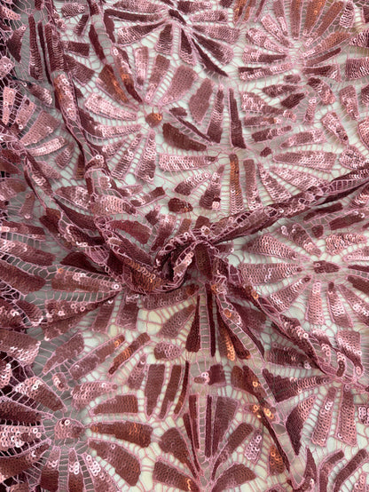 Crochet Lace with Matte Sequins - Mauve Pink