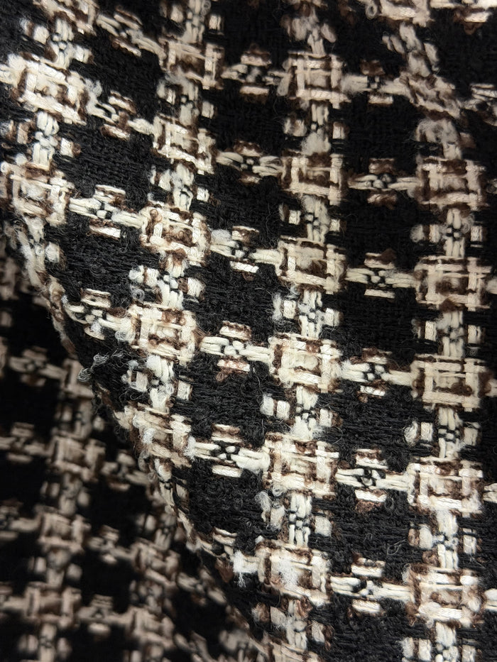 Designer Wool Blend Boucle - Brown, Black, White & Lurex
