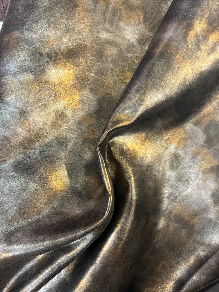 Poly Duchess Satin - Double Faced - Olive Green & Tonal Metallic