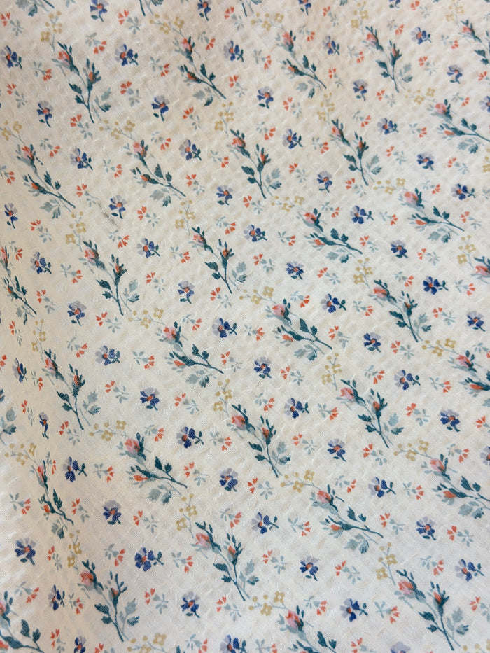 Floral Print Seersucker - Yellow, Blue & Peach