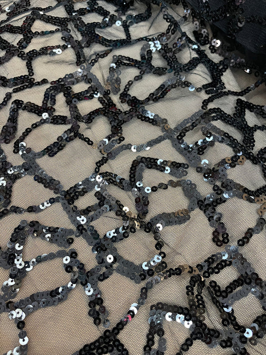 Geometric Stretch Sequin Mesh - Black