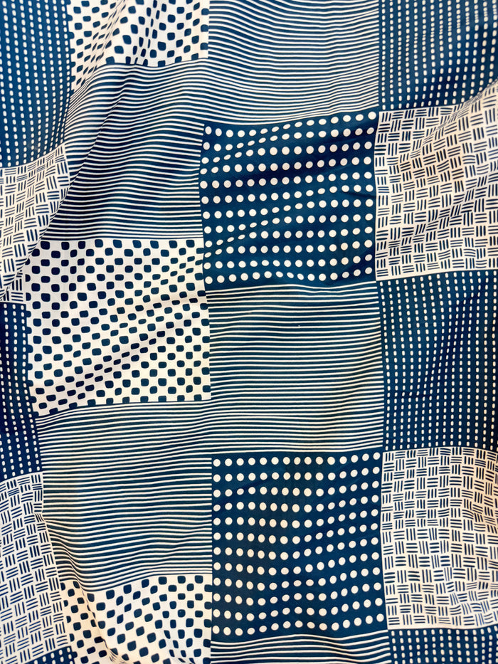Cotton Shirting - Patchwork Print - White & Teal
