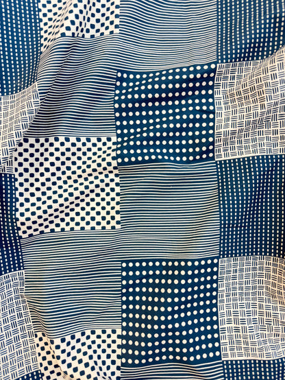 Cotton Shirting - Patchwork Print - White & Teal