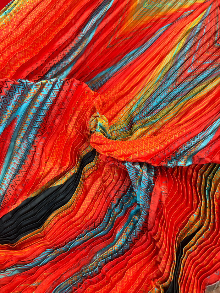 Abstract Print Pleated Poly - Chevron Multicolor