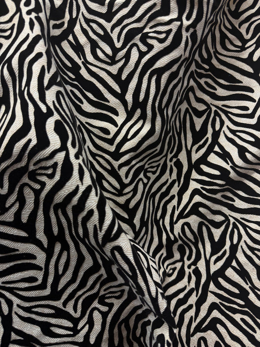 Zebra Velvet Applique Herringbone Cotton - Beige & Black - Italian