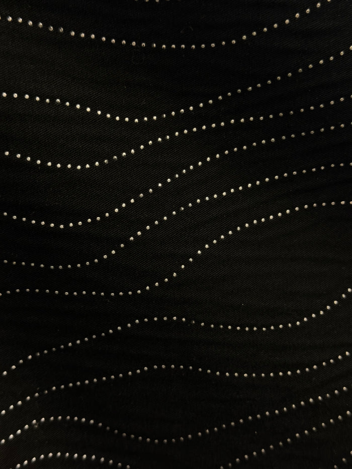 Italian Embellished Cotton Twill - Black & Silver