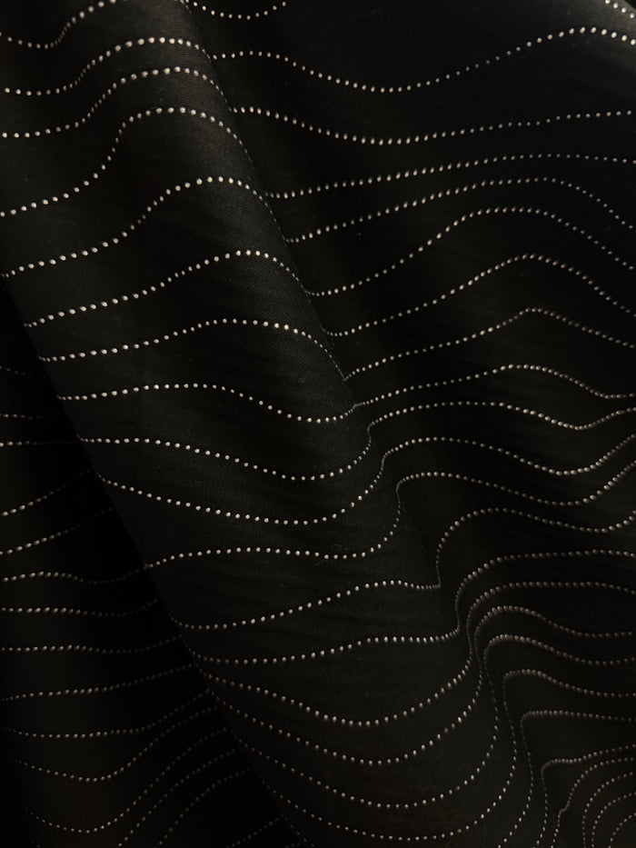 Italian Embellished Cotton Twill - Black & Silver