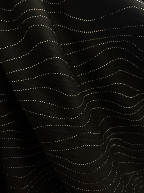 Italian Embellished Cotton Twill - Black & Silver