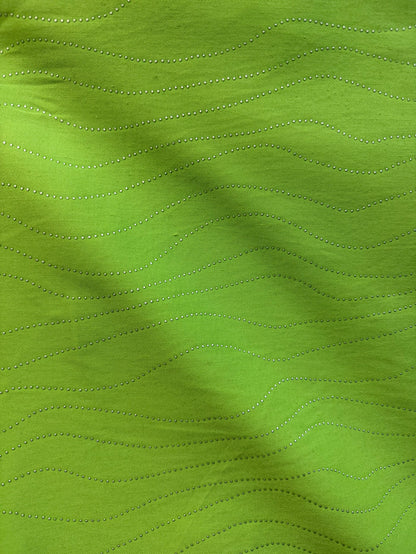 Italian Embellished Cotton Twill - Lime & Silver