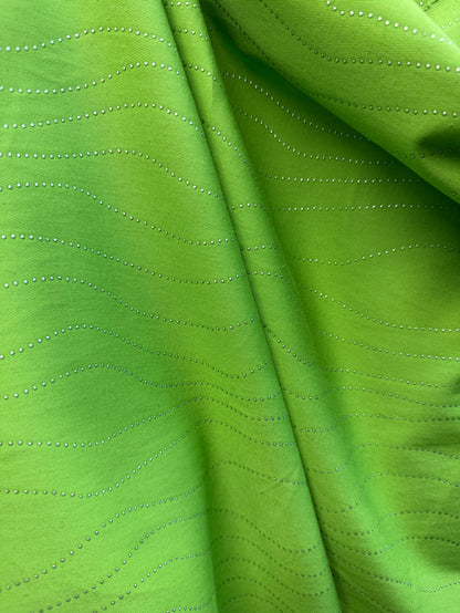 Italian Embellished Cotton Twill - Lime & Silver