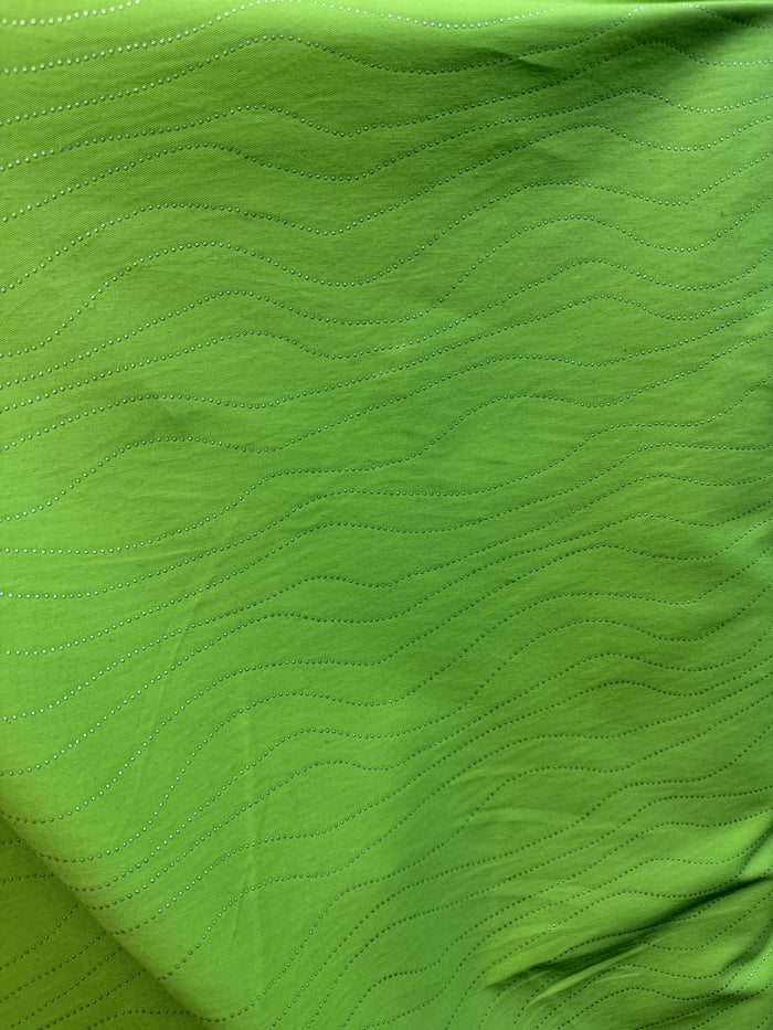 Italian Embellished Cotton Twill - Lime & Silver