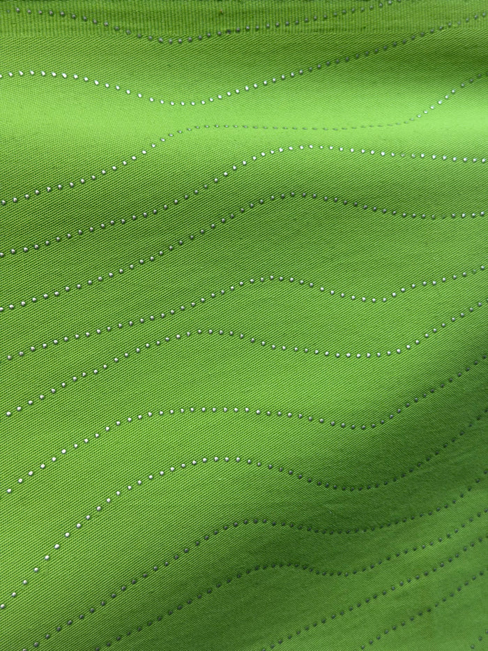 Italian Embellished Cotton Twill - Lime & Silver