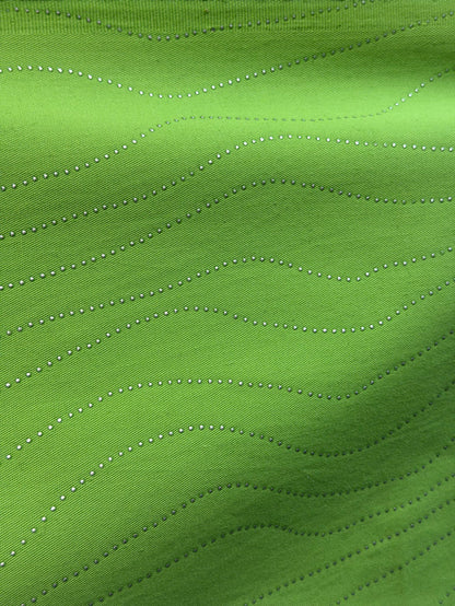 Italian Embellished Cotton Twill - Lime & Silver