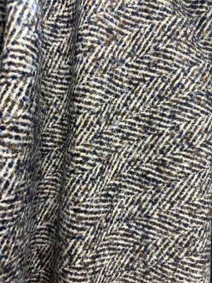 Heritage Label - Italian Designer Wool Boucle - Blue, Brown & White Herringbone