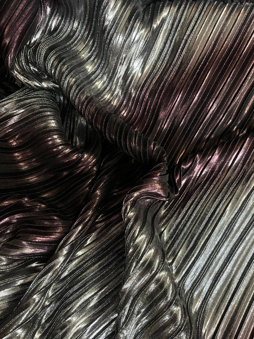 Metallic Pleated Poly - Silver & Purple