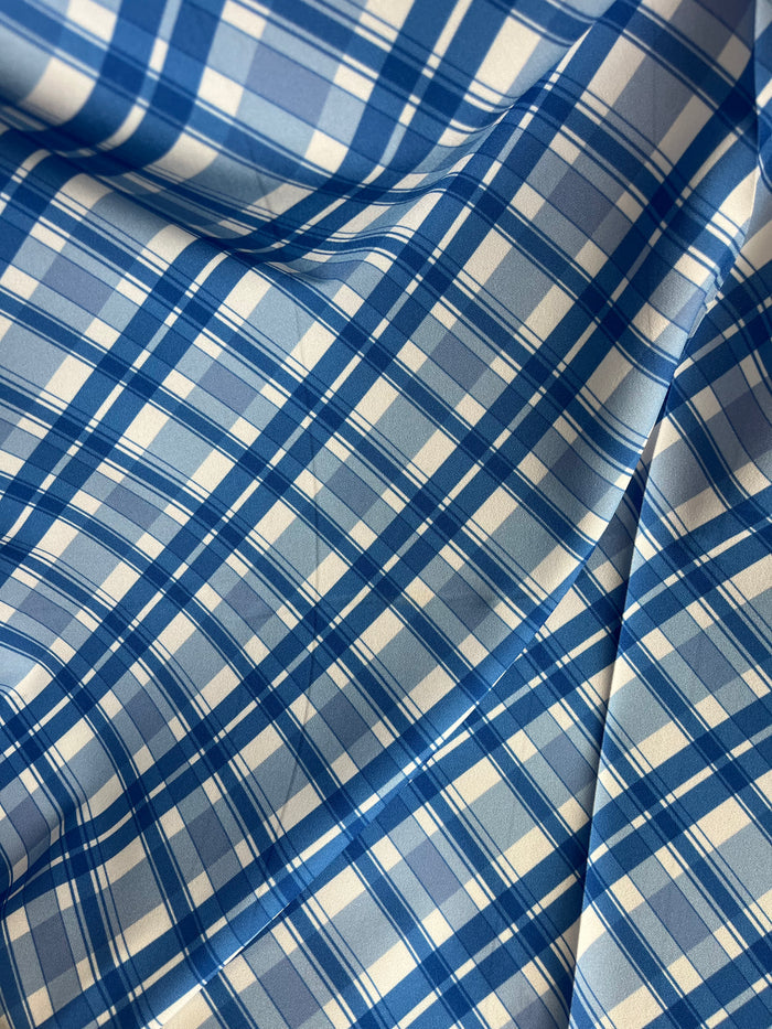 Plaid Poly Crepe - Blue & White