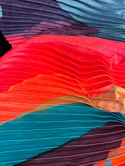 Abstract Print Pleated Poly - Coral, Teal & Orange