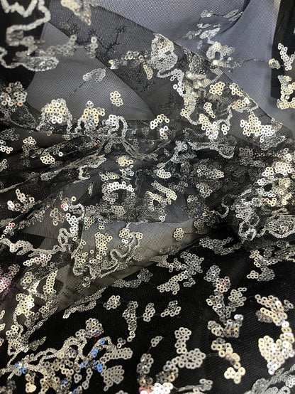 Lichen Sequin Mesh - Black & Silver
