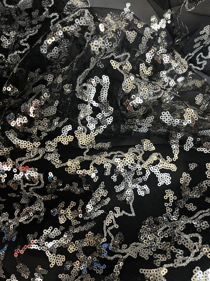 Lichen Sequin Mesh - Black & Silver