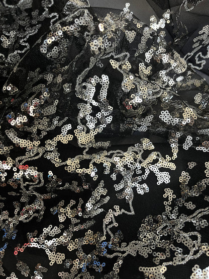Lichen Sequin Mesh - Black & Silver