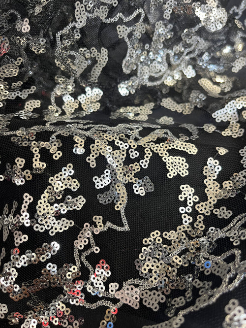 Lichen Sequin Mesh - Black & Silver