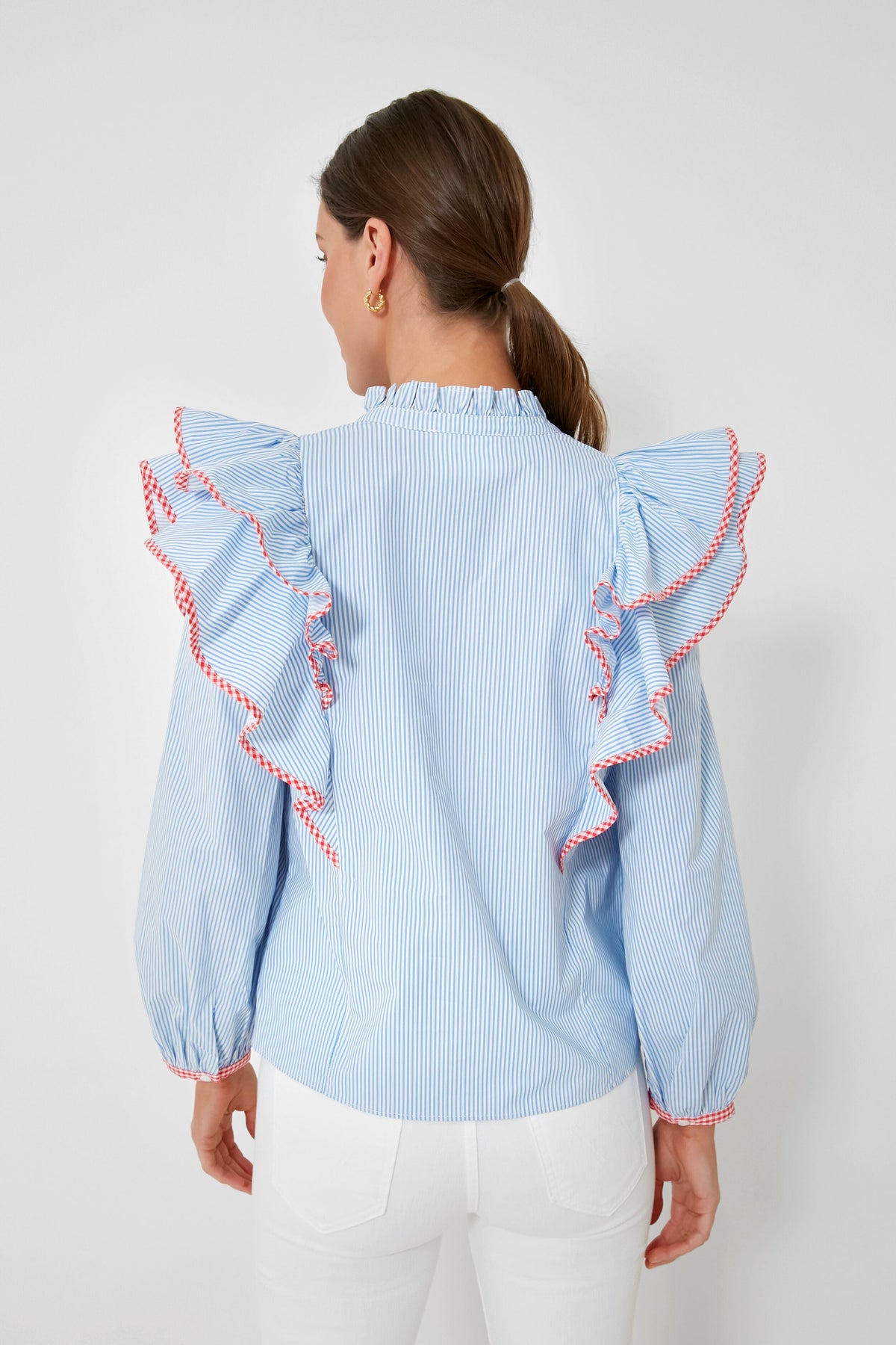 Blue Stripe Gingham Ruffle Holly Blouse