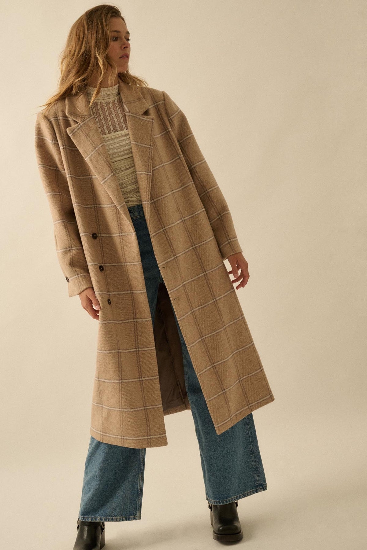 Checking In Plaid Double-Breasted Overcoat
