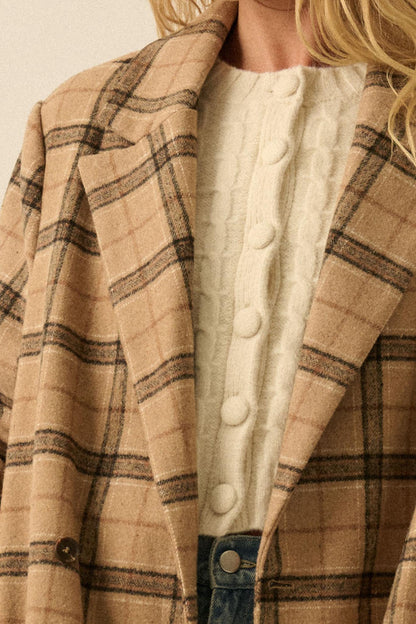 Check Please Double-Breasted Plaid Overcoat