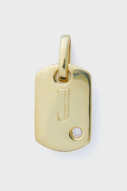 14k Gold Diamond Dog Tag Charm
