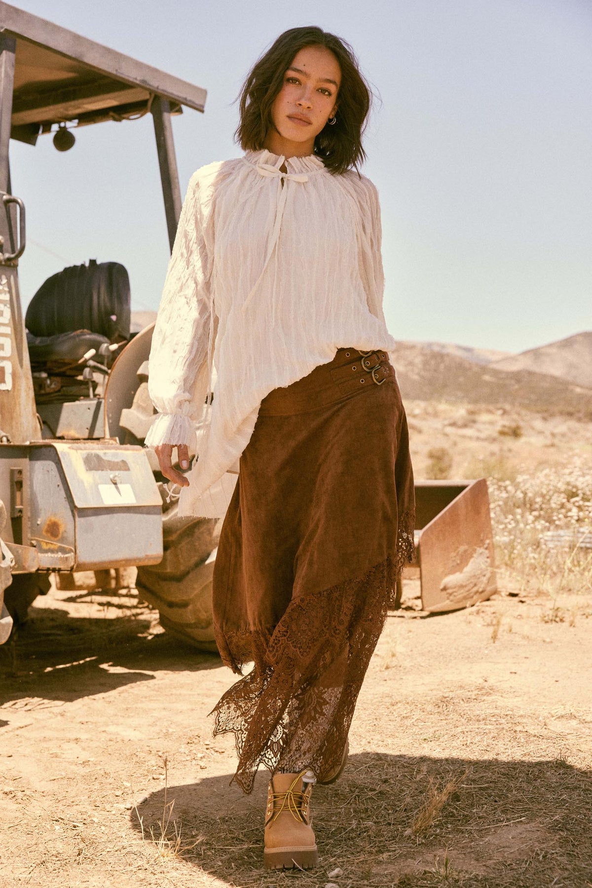 Angelic Touch Vegan Suede and Lace Maxi Skirt